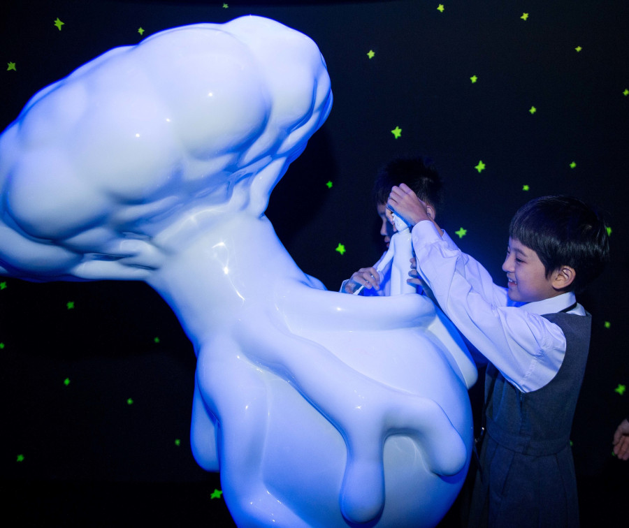 HANDOUT - Arnau Nazare-Aga artist of the The Little Prince Exhibition of and Olivier D' Agay great-nephew of the Antonie de Saint-Exupery attends the Ebenezer School Student Tour at The Little Prince Exhibitions at the Pacific Place shopping mall on 2nd of December 2015 in Hong Kong, China.  (PHOTOPRESS/ Photo by Aitor Alcalde / studioEAST)